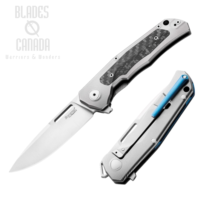 Lion Steel Q4ttro Flipper Folding Knife, MagnaCut, Titanium Grey/CF, Q4 GY